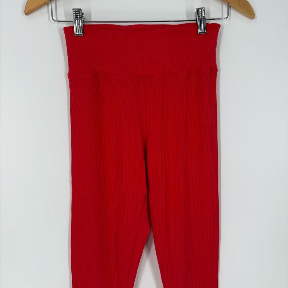 Year of Ours 9 to 5 Ribbed Slit Hem Legging in Red | Small - Picture 6 of 9